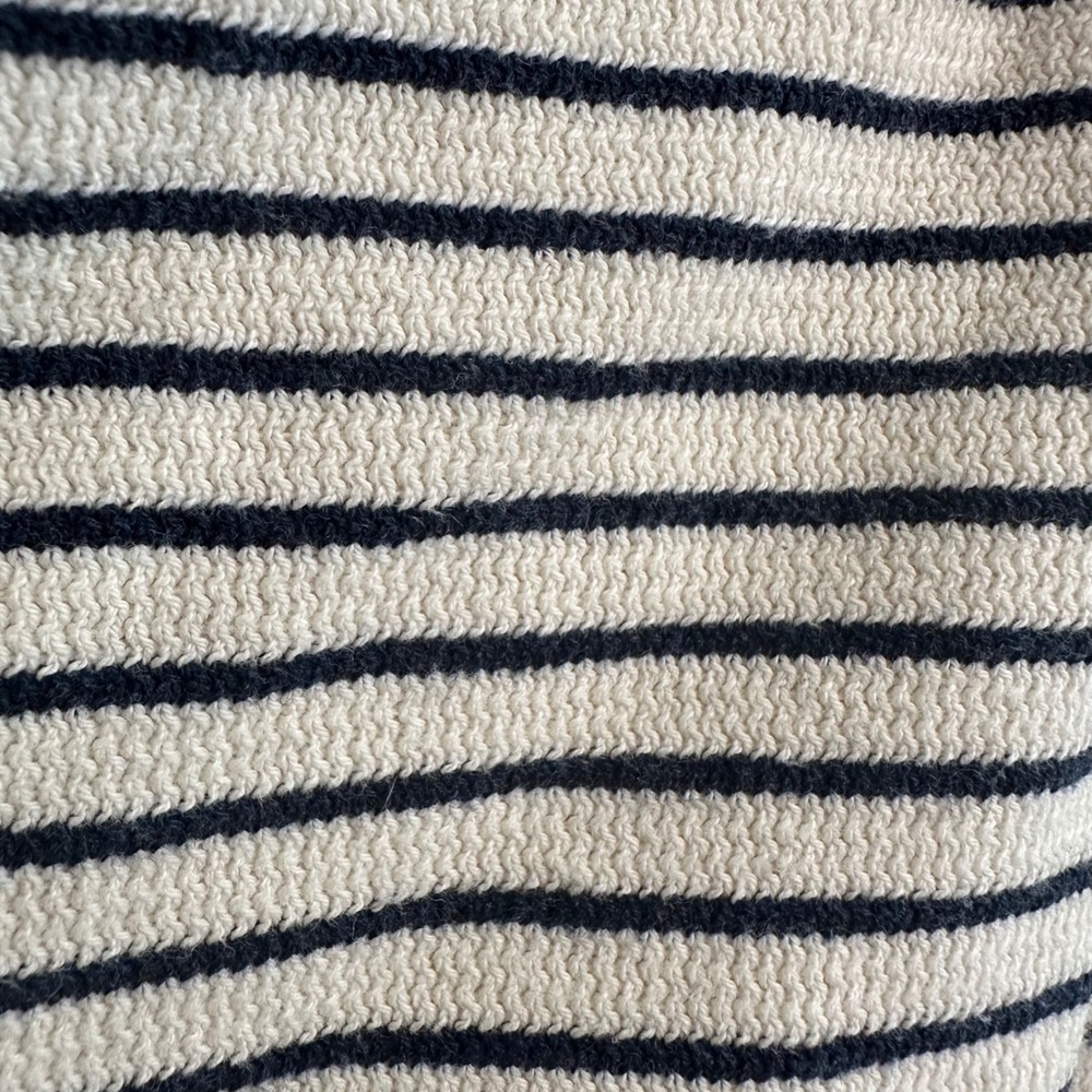 Emerson Fry Organic Boxy Stripe 3/4 Sleeve Top Womens OS Cream Navy Boat Neck - Picture 9 of 10